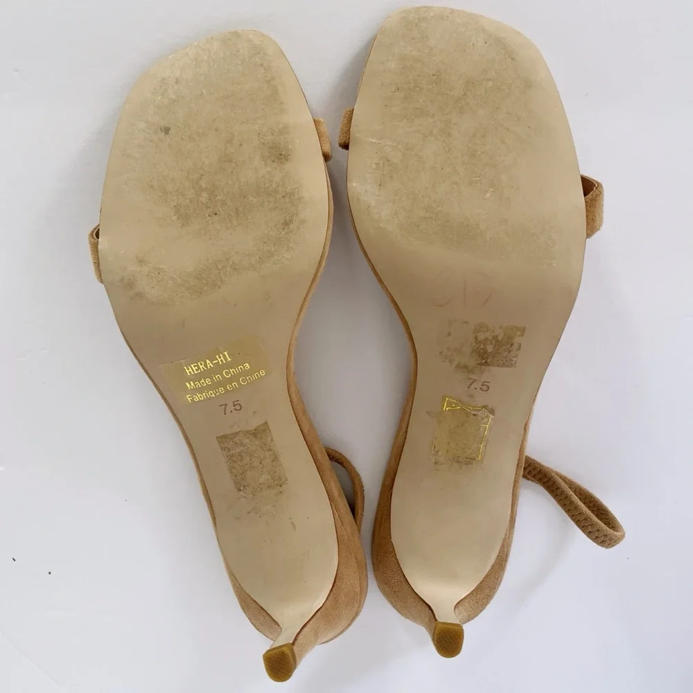 Jeffrey Campbell HERA-HI Tan Suede Strappy Mid-Heels | 7.5